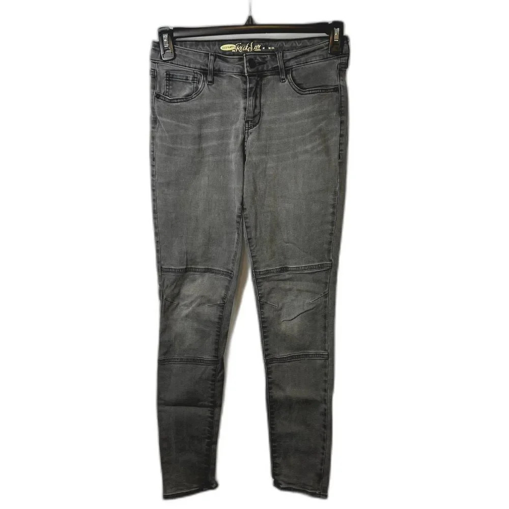 Old Navy Rockstar Jeans Gray Moto Mid Rise Skinny Biker Edgy Streetwear Denim 6